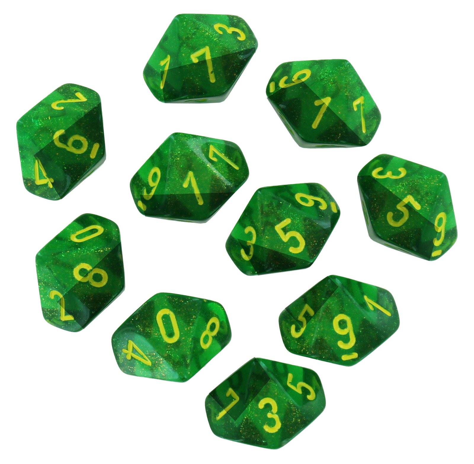 Набор кубиков Chessex Borealis Maple Зеленыйжелтый из 10 кубиков d10 2790₽