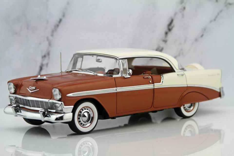 Precision Miniatures USA 1956 Chevrolet Bel Air 4-Door Gold Ivory Hardtop 1:18 - Image 2 of 4