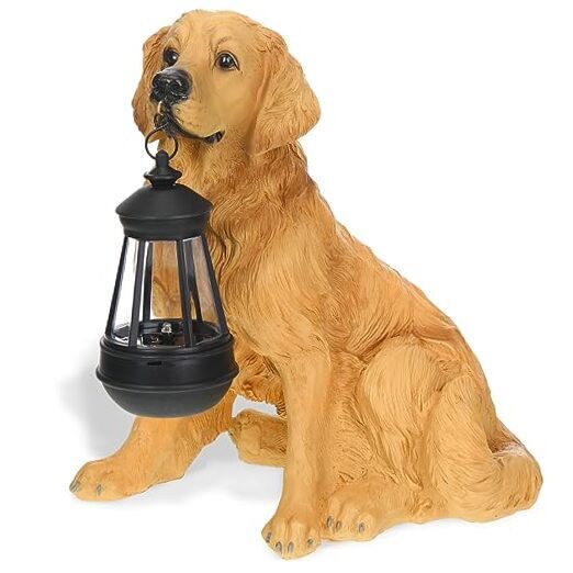 Garden Dog Statues Outdoor Decor, Resin Solar Lights Outdoor Statue Led Garden