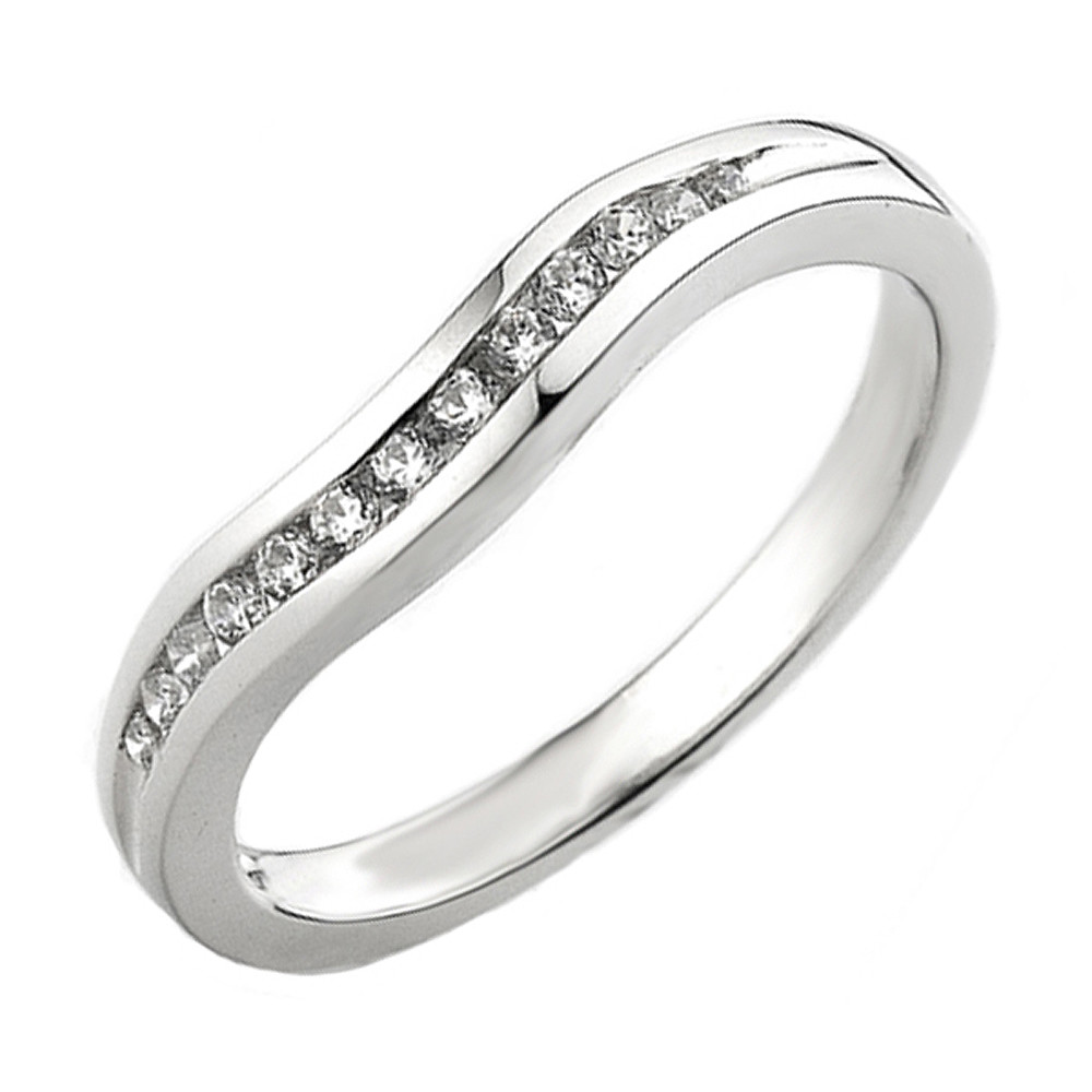 0.20 CT 14K White Gold Round Diamond Ladies Anniversary Wedding Band Guard Ring