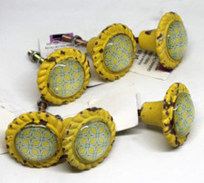 Yellow  Blue Distressed FLORAL Drawer Set of 6 - Pull Knobs Cottage Core