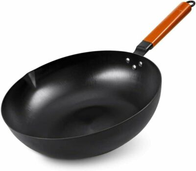 Wok Pan SKYLIGHT , No Chemical Fry Pan 12.5-inch, 100% Carbon Steel 12233