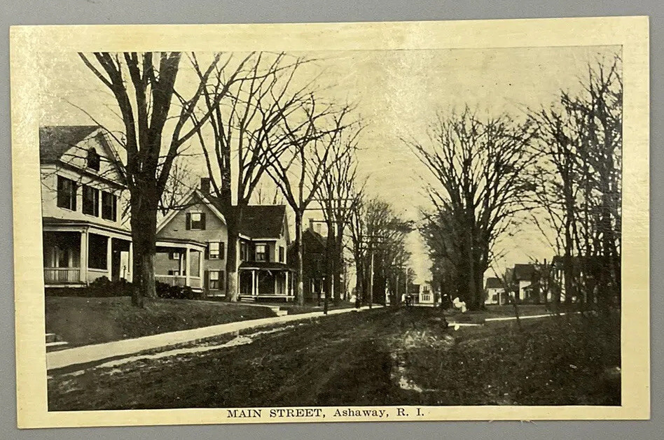 Vintage Black & White Main Street Ashaway, Rhode Island Postcard “Free