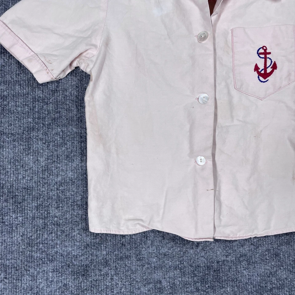 VINTAGE 30s Childrens Shirt Size Small Shirley Temple Anchor Pink 1930s MOP - Image 3 of 4