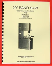 POWERMATIC Model 81 20" Band Saw Owner Operators Service Parts Manual 0522