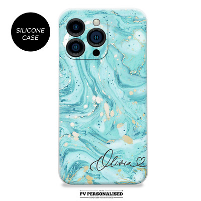 Personalisierte Handy Marmor Hülle Name Silikon Cover für iPhone 15 14 13 12 11 XR