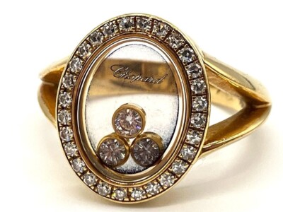 Chopard Happy Diamonds 3P Moving 18k Yellow Gold Oval Ring