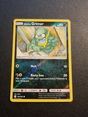 REVERSE HOLO Pokemon Sun & Moon Cosmic Eclipse TCG Card Alolan Grimer 130/236