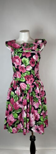 Vintage 80er Jahre Byer auch! Rosa Blumenmuster Tüll Kleid Größe 11 fabelhaft! - Bild 1 von 9