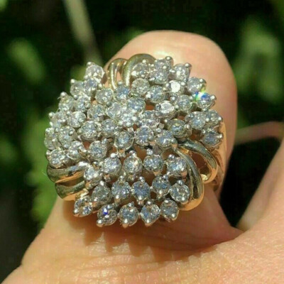 2 Kt Diamant Cluster Diamant Hochzeit Ring Verlobungsring Gelbgold-Finish Silber