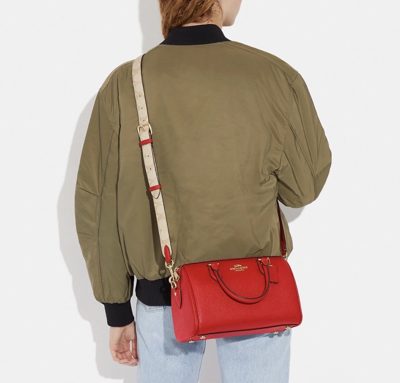 ☂️?Borsa Coach Rowan con dettagli in tela firmata oro rosso elettrico CH322