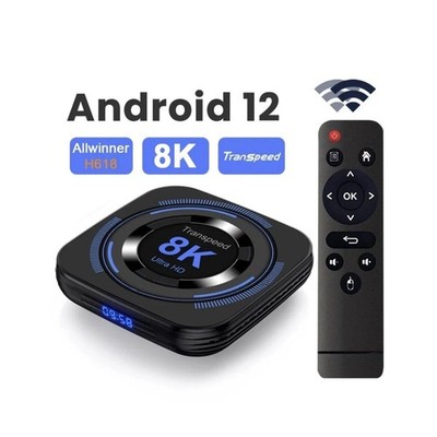 Transpeed Android 12 TV Box 8K UHD HDR10 3D BT5.0 Streaming Media And Keyboard