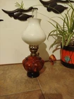 Vintage Orange Oil Lamp With Milk Glass Shade And Chimney