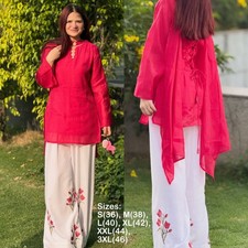 Women Back string Chanderi Cotton Embroidered Farshi Salwar Kameez Suit Set
