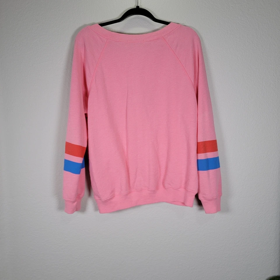 Sudadera Pullover Wildfox 76 Gráfica Cuello Redondo Rosa Azul Rayas Mediana Foto 4 de 4