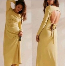 FREE PEOPLE FP BEACH Aubre Open Back Essential Maxi Dress size S Yellow NWT