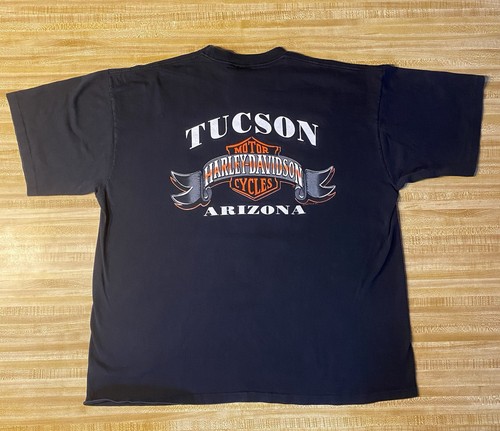 RARE VTG Harley-Davidson Black T-Shirt Blue Flame Graphic, Tucson, 4XL - Picture 2 of 4