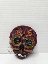 Leather Sugar Skull Shaped Coins Purse Handcrafted