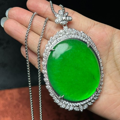 #ad inlay Nature ice green Burmese jade Jadeite lucky charm amulet Pendantamp;Necklaces $69.00