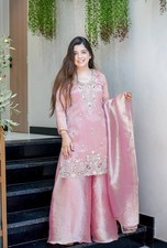 Elegant Designer Pink Silk Kurta Palazzo With Dupatta For Wedding  Party Wear