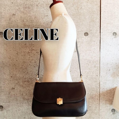 Celine Vintage Leather Shoulder Bag Men Women Crossbody Classic Black