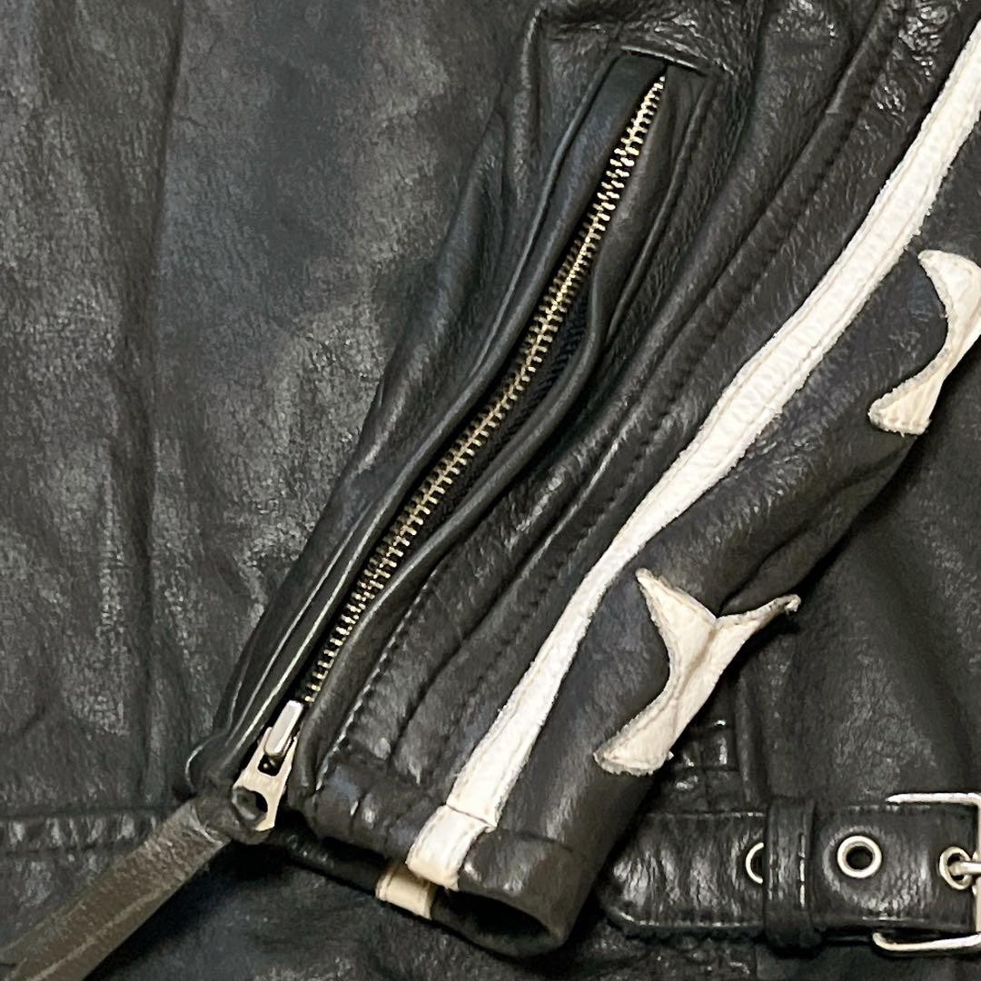 Schott Leather Star Pattern Rider Jacket Black US… - image 11