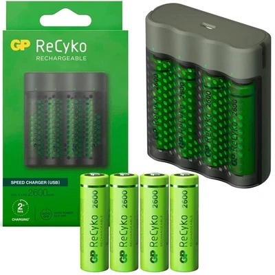 GP USB Battery Charger AA / AAA + 4 AA Battery 2600mAh Mignon Quick Charger - Image 1 of 4