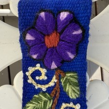 Hand Embroidered Woman s Headband Boho Hair Accessory Blue Floral/Flower Cotton
