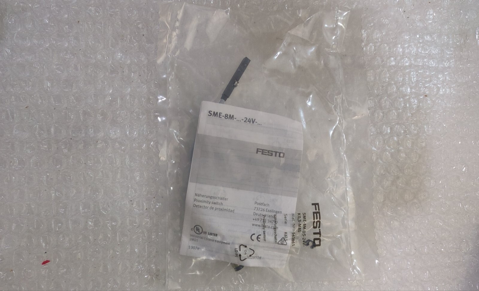 Festo SME-8M-DS-24V-K0,3-M8D 543861 Proximity Sensor Switch 24V M8 0.3m Cable