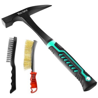 Carbon Steel Chipping Hammer 22oz, Ergonomic Grip Slag Tool with 2 Wire Brushes