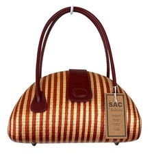 Borsa Le Sac Kultura originale filippina in pelle rattan intrecciata a mano con manico nuova con etichetta