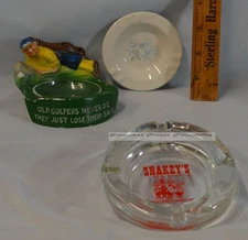 Great Lot 3 each Rare Vintage Ashtrays Ceramic, Glass, Chalkware