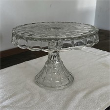 Clear Pressed Glass Round Pedestal Cake Stand...