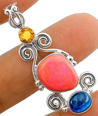 Natürlicher rosa Opal Australien & Citrin 925 massiv Sterlingsilber Anhänger
