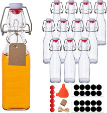 12 Pack 8.5oz Swing Top Glass Bottles, 250ML Square Bottles with Airtight Stoppe