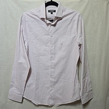 Express Extra Slim Grid Plaid Dress Shirt Red Pink White S 14-14.5 MSRP 69.90