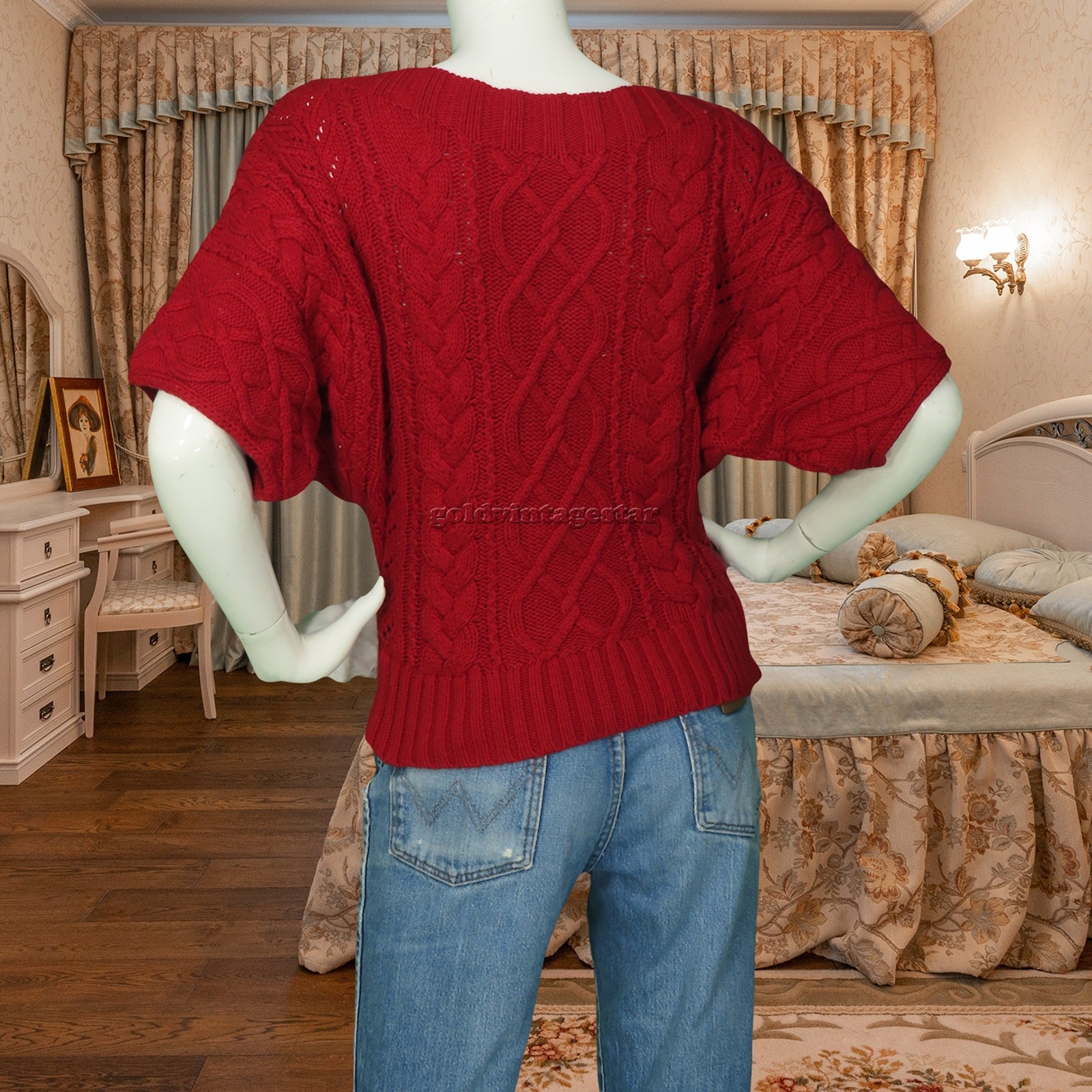 Express Ruby Red Cable Knit Cozy Short Sleeve Top… - image 3