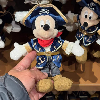Authentic Shanghai Disney Bule Clothes Pirate Mickey Plush Keychain Pendant New