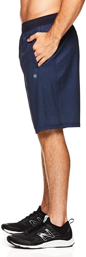 Gaiam Men's Yoga Shorts Navy Heather Elastic Waist Pockets Size