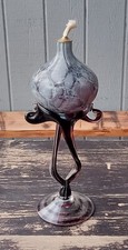 JOZEFINA KROSNO -Black  White- 9  Tall Blown Art Glass Oil Burner Lamp