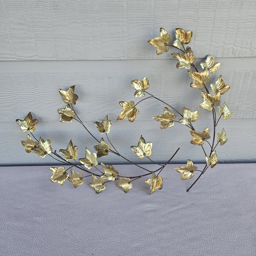 VTG Brass Metal Leaves Wall Hanging MCM Set Of 2 Gold Decor 17"