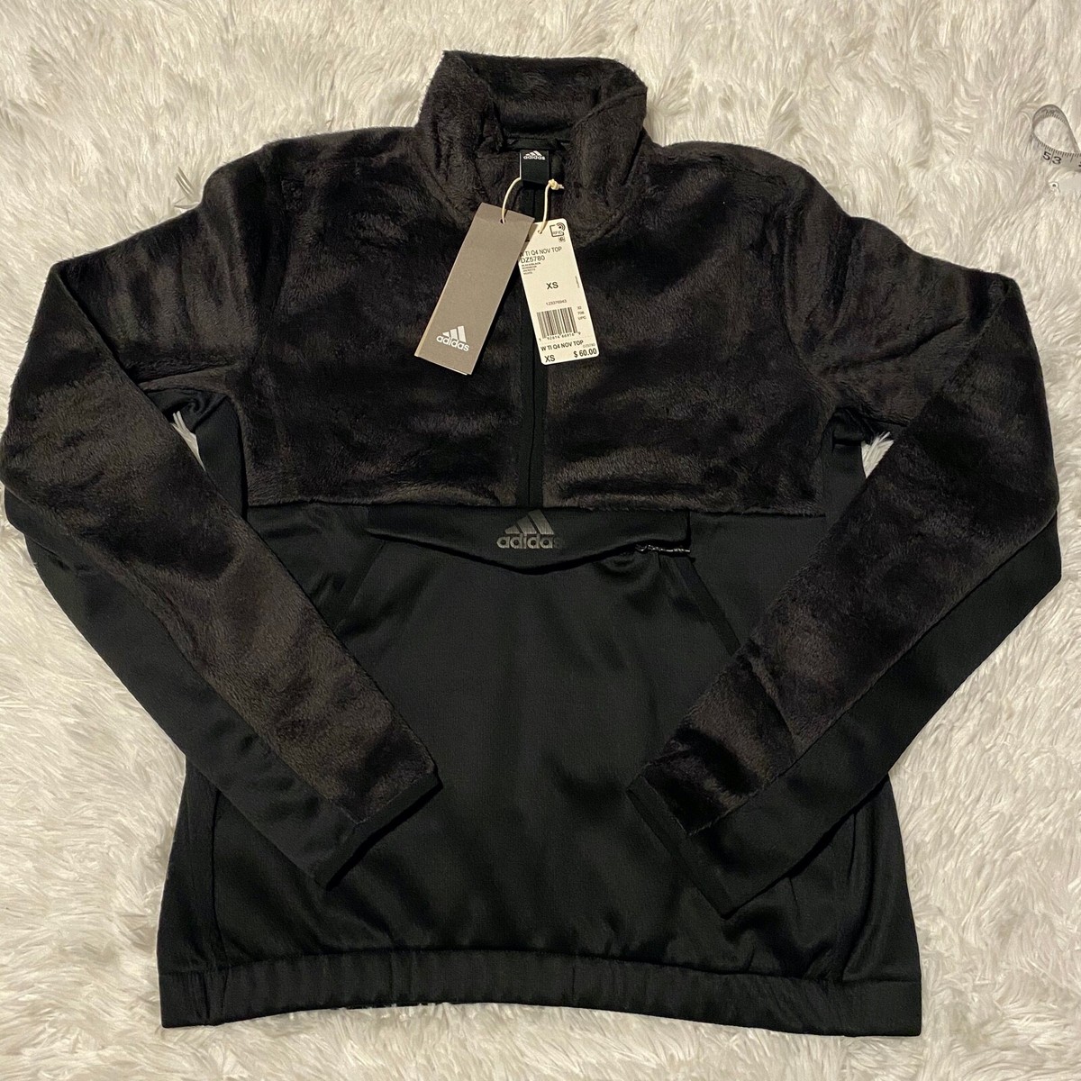 Adidas Womens Size XS Faux Fur Mock Neck Half Zip Pull Over