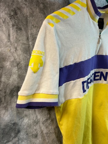 Vintage DESCENTE Cycling Bicycle Jersey Short Sleeve JAPAN Yellow Purple Large - Picture 9 of 9