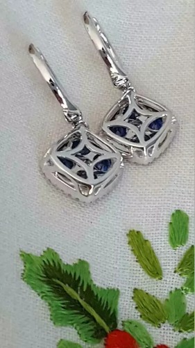 Pendiente colgante/gota chapado en oro blanco de 14 k azul Shappire creado en laboratorio ovalado de 3,20 quilates - Imagen 4 de 4