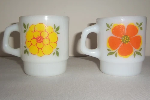 Anchor Hocking FIRE-KING DAYBREAKER Double Flower 1960s  Made in USA (2)