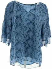 Halston 3/4-Sleeve Split-Neck Blouse w/Ladder Stitch-Blue-Plus 18-NEW-A351188