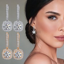 Wedding Earrings Shiny Diamond CZ Stone 925 Sterling Silver Drop Dangle Jewelry