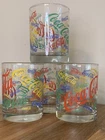 Coca Cola Vintage Multicolored Logo Glass Cups Set Of 4 Collectable Rocks