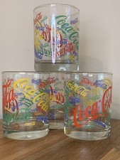 Set 4 tazze vetro Coca Cola vintage logo multicolore rocce da collezione