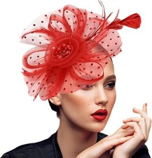 Fascinators Hats 20s 50s Pillbox Hat Cocktail Tea Party for Women Red